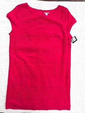 Halogen Eyelet Dress XL NWT Pink Cotton Lace Shift Summer